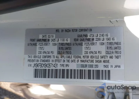 2019 Mazda Cx-5 Touring z USA, uszkodzony, nr VIN JM3KFBCM3K0571431